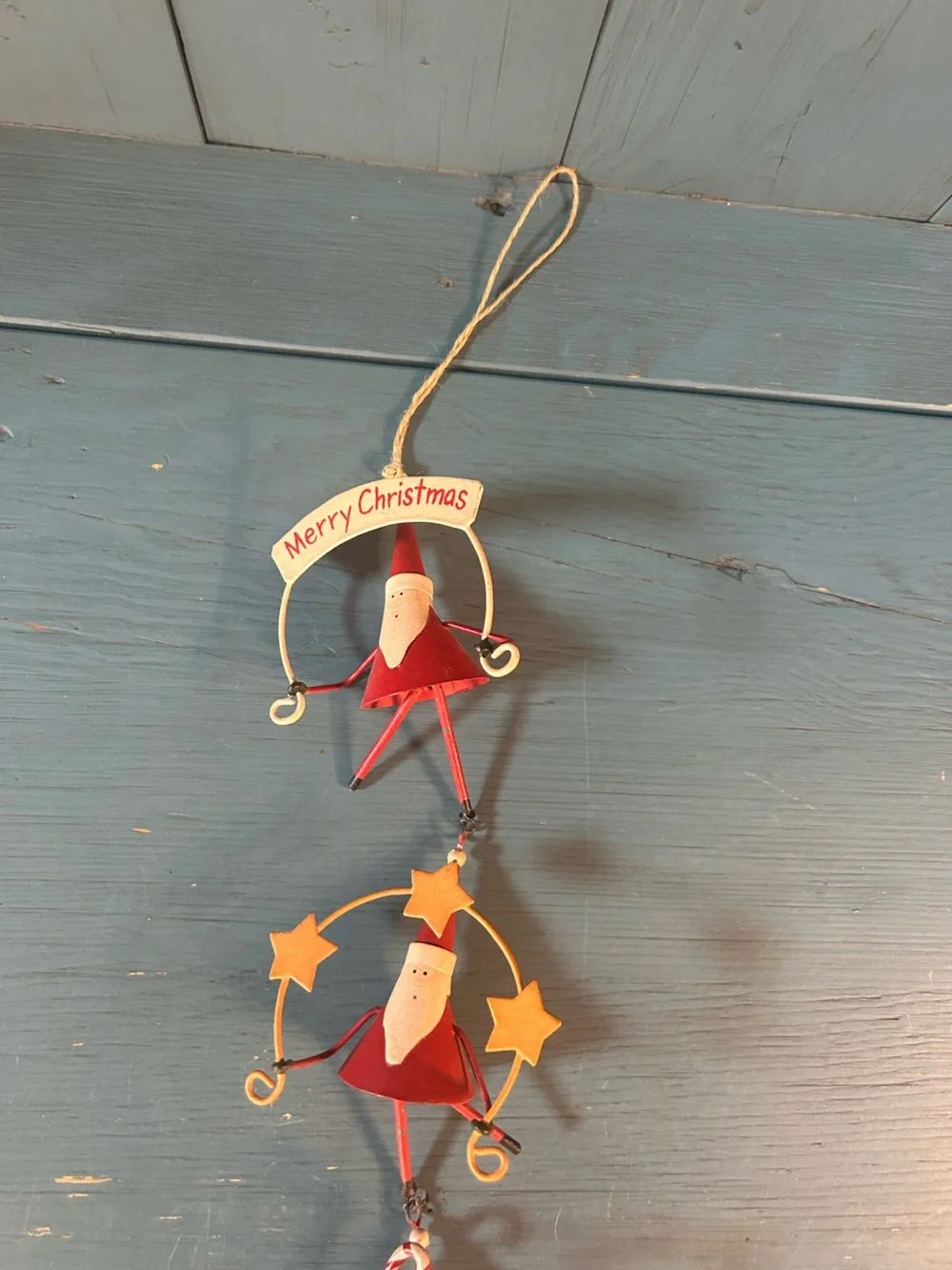 Hand Crafted Red Santa Hanging Metal Ornament Garland - Holiday Decor